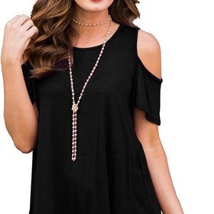 NWT PrinStory Women's Short Sleeve Cold Shoulder